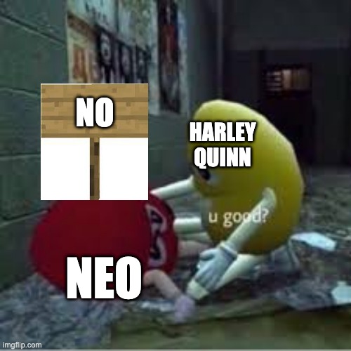 SPOILERS | NO; HARLEY QUINN; NEO | image tagged in m and ms,harley quinn,rwby | made w/ Imgflip meme maker