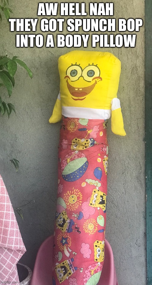 SpongeBob Body Pillow | AW HELL NAH THEY GOT SPUNCH BOP INTO A BODY PILLOW | image tagged in spunch bop,body pillow,memes | made w/ Imgflip meme maker