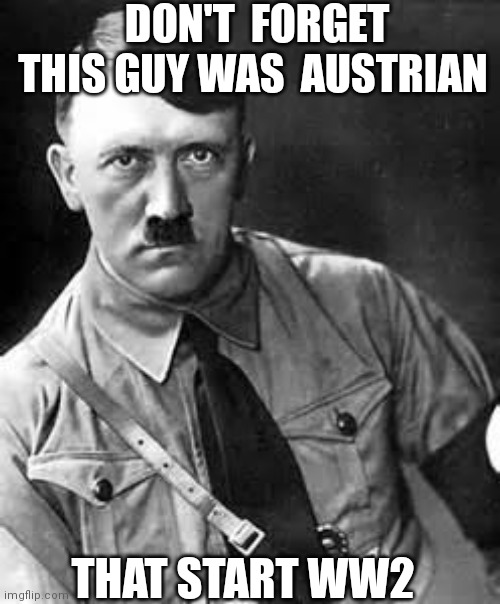 Adolf Hitler | DON'T  FORGET THIS GUY WAS  AUSTRIAN THAT START WW2 | image tagged in adolf hitler | made w/ Imgflip meme maker