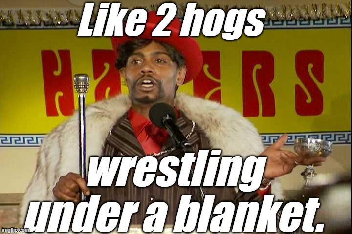 "As I sip my soda, that I'm sure somebody spit in..."" | Like 2 hogs wrestling under a blanket. | image tagged in as i sip my soda that i'm sure somebody spit in | made w/ Imgflip meme maker