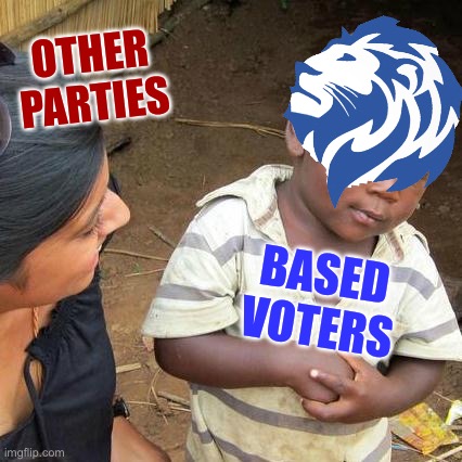 Go ahead, shoot your shot, other parties, but remember that real recognize real and, furthermore, based recognize based | OTHER PARTIES; BASED VOTERS | image tagged in memes,third world skeptical kid,conservative party,real recognize real,based recognize based,boi | made w/ Imgflip meme maker
