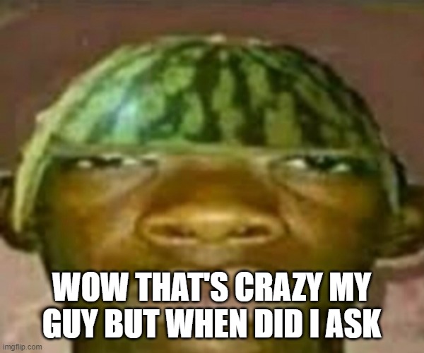 Wow that’s crazy my guy but when did I ask | WOW THAT'S CRAZY MY GUY BUT WHEN DID I ASK | image tagged in wow that s crazy my guy but when did i ask | made w/ Imgflip meme maker