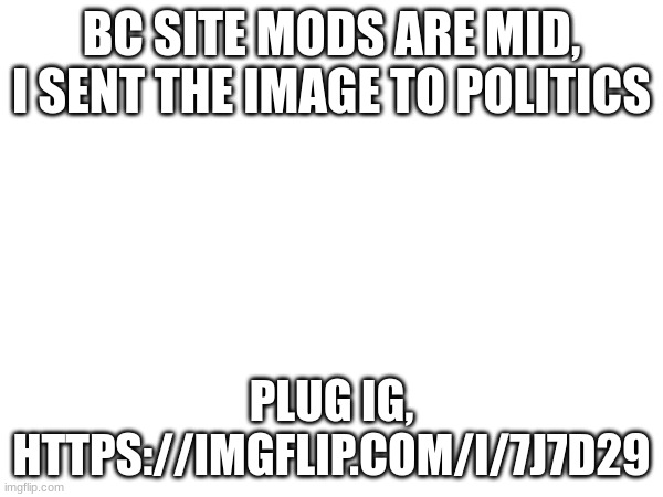 BC SITE MODS ARE MID, I SENT THE IMAGE TO POLITICS; PLUG IG, HTTPS://IMGFLIP.COM/I/7J7D29 | made w/ Imgflip meme maker