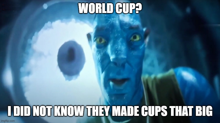 les pla foosboll | WORLD CUP? I DID NOT KNOW THEY MADE CUPS THAT BIG | image tagged in avatar,memes,funny memes,dank memes,dankestestmemes,so true memes | made w/ Imgflip meme maker