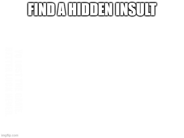 You like the last hidden insult? Let's do another! | FIND A HIDDEN INSULT; YO LOST THE GAME. BETTER LUCK NEVER. | image tagged in memes,funny | made w/ Imgflip meme maker