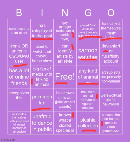 Bingo | image tagged in furry bingo | made w/ Imgflip meme maker