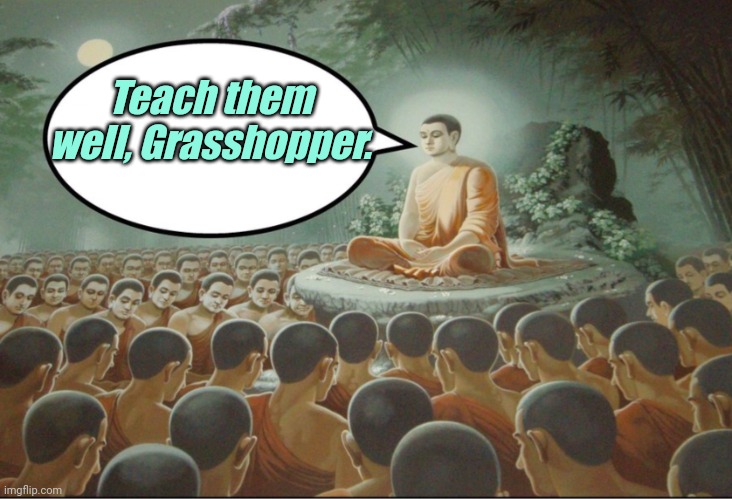 Buddha Teaching Followers | Teach them well, Grasshopper. | image tagged in buddha teaching followers | made w/ Imgflip meme maker