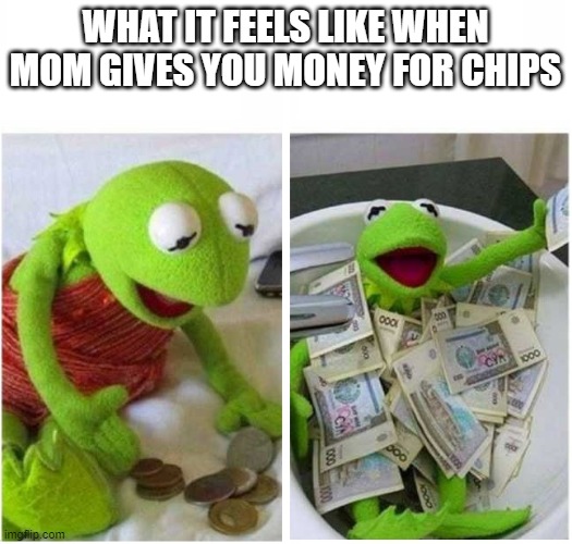 upvote pls, im Kermit before chips money :( | WHAT IT FEELS LIKE WHEN MOM GIVES YOU MONEY FOR CHIPS | image tagged in rich and poor | made w/ Imgflip meme maker