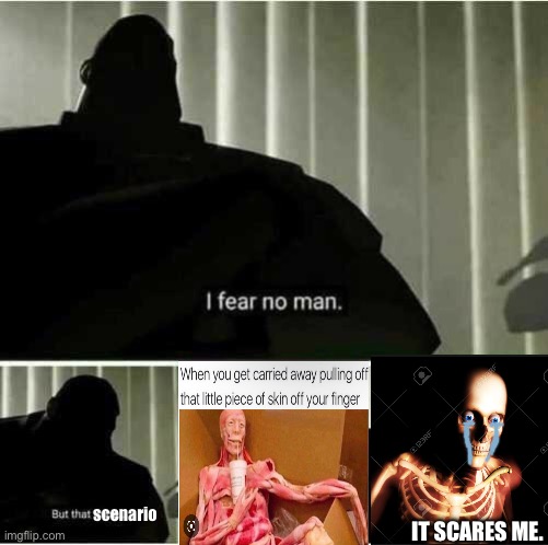 I fear no man | scenario; IT SCARES ME. | image tagged in i fear no man | made w/ Imgflip meme maker