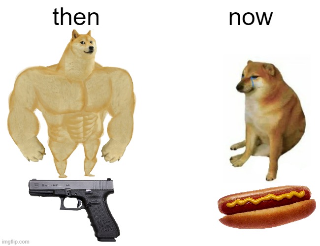 meaning of the word "glizzy" | then; now | image tagged in memes,buff doge vs cheems | made w/ Imgflip meme maker