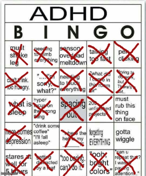 adhd bingo | image tagged in adhd bingo | made w/ Imgflip meme maker