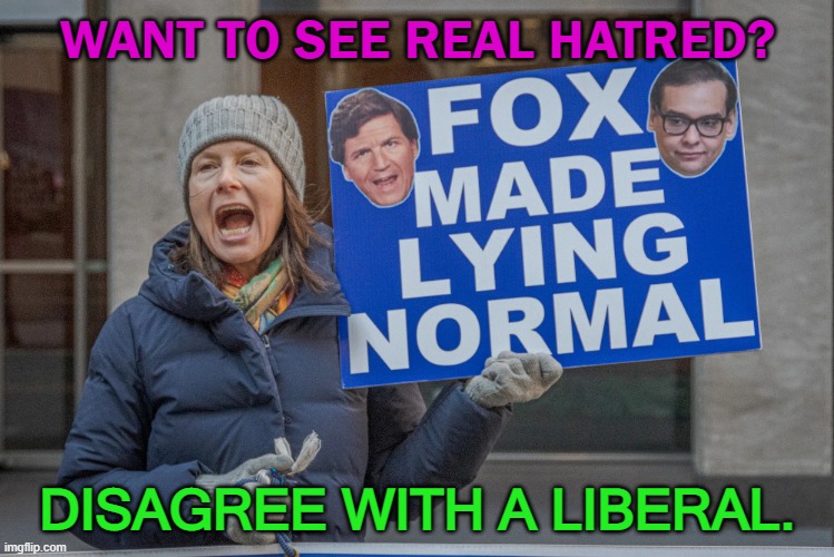 Want to See Real Hatred? Disagree with a Liberal. | WANT TO SEE REAL HATRED? DISAGREE WITH A LIBERAL. | image tagged in liberalism | made w/ Imgflip meme maker