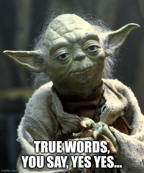 http://vignette2.wikia.nocookie.net/starwars/images/d/d6/Yoda_SW | TRUE WORDS, YOU SAY, YES YES... | image tagged in http //vignette2 wikia nocookie net/starwars/images/d/d6/yoda_sw | made w/ Imgflip meme maker