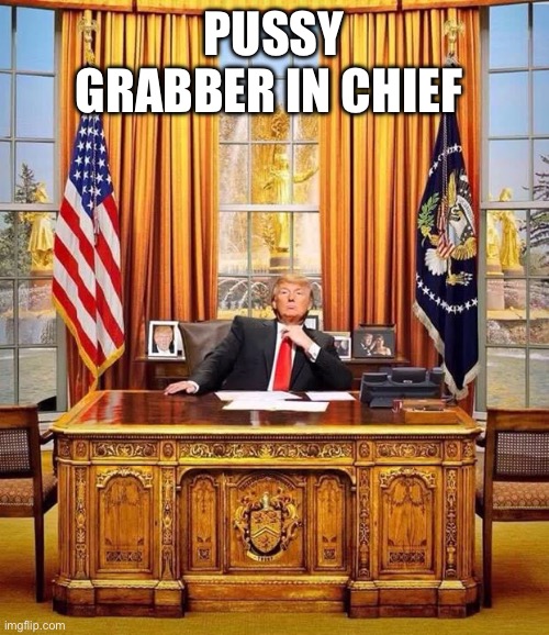  President Trump | PUSSY GRABBER IN CHIEF | image tagged in president trump | made w/ Imgflip meme maker