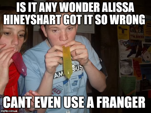 IS IT ANY WONDER ALISSA HINEYSHART GOT IT SO WRONG; CANT EVEN USE A FRANGER | made w/ Imgflip meme maker