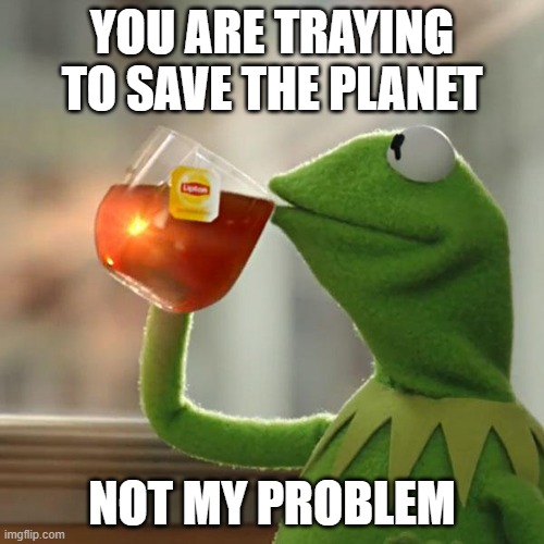 But That's None Of My Business | YOU ARE TRAYING TO SAVE THE PLANET; NOT MY PROBLEM | image tagged in memes,but that's none of my business,kermit the frog | made w/ Imgflip meme maker