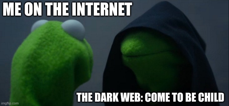 Evil Kermit | ME ON THE INTERNET; THE DARK WEB: COME TO BE CHILD | image tagged in memes,evil kermit | made w/ Imgflip meme maker