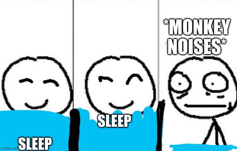 Realization | SLEEP SLEEP *MONKEY NOISES* | image tagged in realization | made w/ Imgflip meme maker
