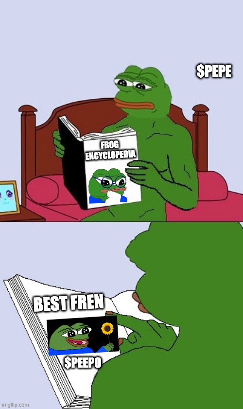 pepe the frog learning about peepo | $PEPE; FROG ENCYCLOPEDIA; BEST FREN; $PEEPO | image tagged in pepe the frog meme blank | made w/ Imgflip meme maker