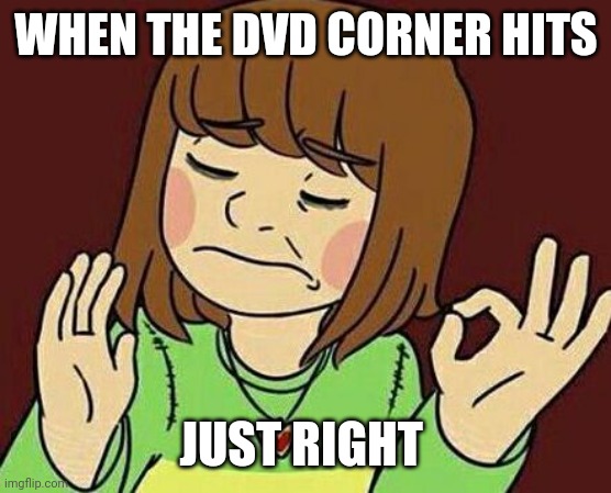 DVD | WHEN THE DVD CORNER HITS; JUST RIGHT | image tagged in chara when you | made w/ Imgflip meme maker