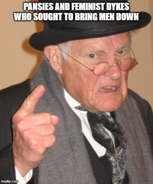 Back In My Day Meme | PANSIES AND FEMINIST DYKES WHO SOUGHT TO BRING MEN DOWN | image tagged in memes,back in my day | made w/ Imgflip meme maker