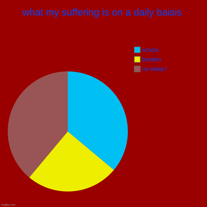 merp | what my suffering is on a daily baisis | no sleep?, bordem, school | image tagged in charts,pie charts | made w/ Imgflip chart maker