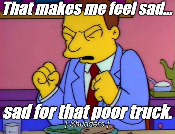 Lionel Hutz Shudder | That makes me feel sad... sad for that poor truck. | image tagged in lionel hutz shudder | made w/ Imgflip meme maker