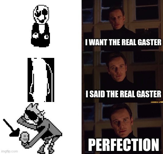 Everyone seems to forget | I WANT THE REAL GASTER; I SAID THE REAL GASTER; PERFECTION | image tagged in perfection | made w/ Imgflip meme maker