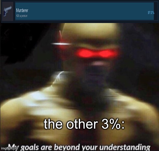what are they doing now? | the other 3%: | image tagged in my goals are beyond your understanding,steam,gaming | made w/ Imgflip meme maker