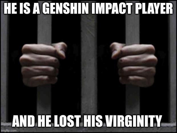 jail | HE IS A GENSHIN IMPACT PLAYER; AND HE LOST HIS VIRGINITY | image tagged in jail | made w/ Imgflip meme maker