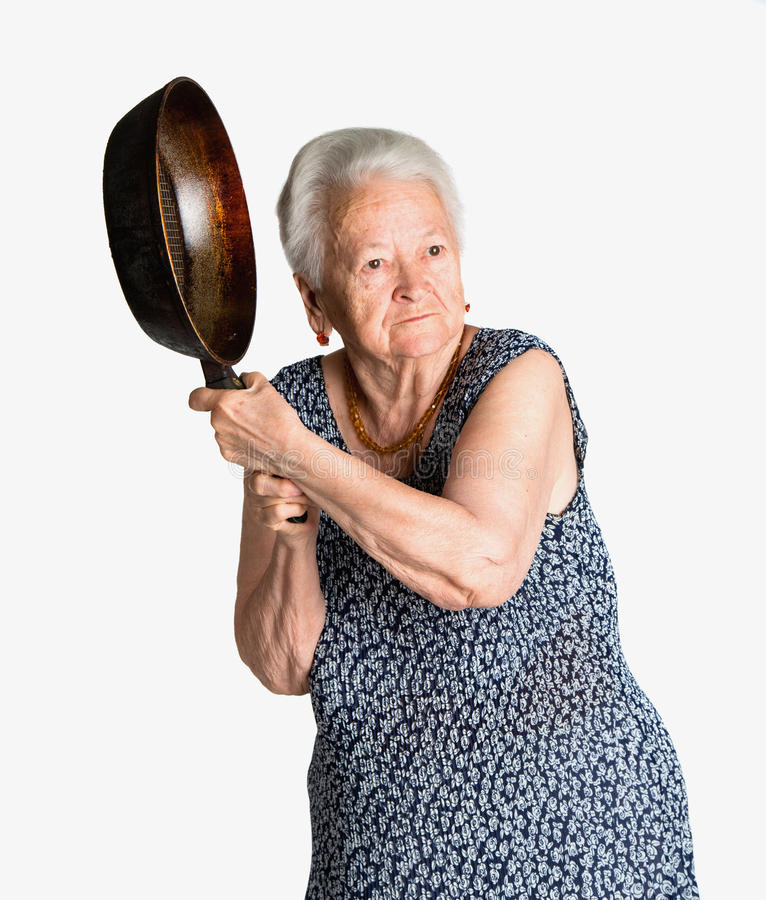 High Quality Angry old lady with pan Blank Meme Template