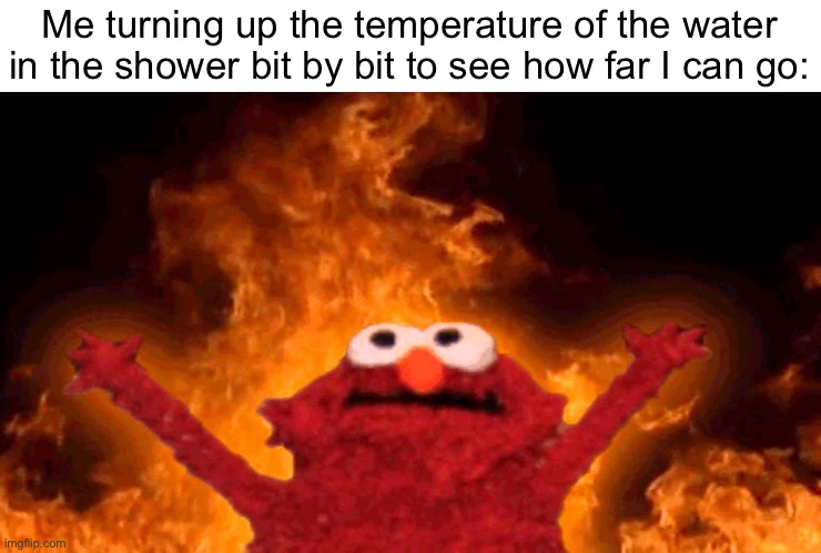 I do this | Me turning up the temperature of the water in the shower bit by bit to see how far I can go: | image tagged in elmo fire | made w/ Imgflip meme maker
