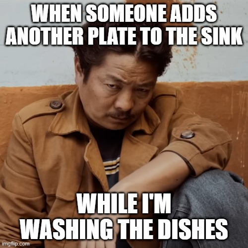 Jaari(Movie)- Dayahang(Actor) | WHEN SOMEONE ADDS ANOTHER PLATE TO THE SINK; WHILE I'M WASHING THE DISHES | image tagged in jaari movie - dayahang actor | made w/ Imgflip meme maker