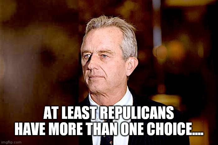 rfk jr | AT LEAST REPULICANS HAVE MORE THAN ONE CHOICE.... | image tagged in rfk jr | made w/ Imgflip meme maker