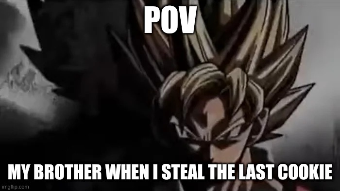 Goku Staring | POV; MY BROTHER WHEN I STEAL THE LAST COOKIE | image tagged in goku staring | made w/ Imgflip meme maker