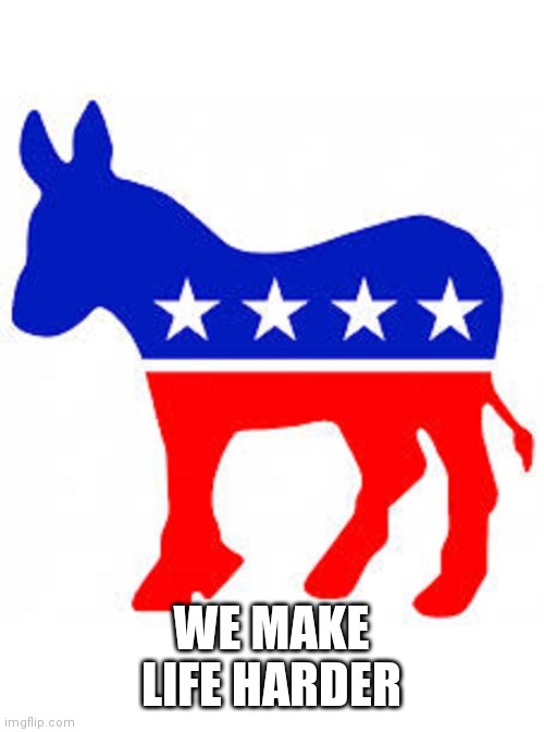 Democrat donkey | WE MAKE LIFE HARDER | image tagged in democrat donkey | made w/ Imgflip meme maker