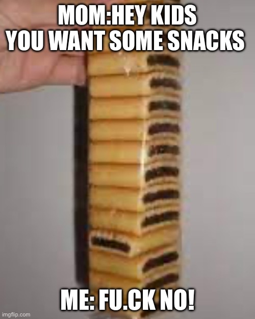 Hehe | MOM:HEY KIDS YOU WANT SOME SNACKS; ME: FU.CK NO! | made w/ Imgflip meme maker