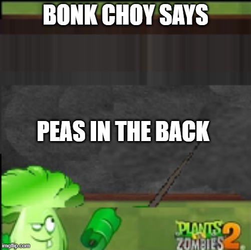 Bonk Choy Says | BONK CHOY SAYS; PEAS IN THE BACK | image tagged in bonk choy says | made w/ Imgflip meme maker