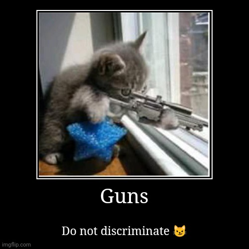 Sad but..... | image tagged in funny,demotivationals,kitteh,guns,well that escalated quickly | made w/ Imgflip demotivational maker
