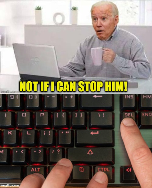 NOT IF I CAN STOP HIM! | image tagged in hide the illegal joe | made w/ Imgflip meme maker