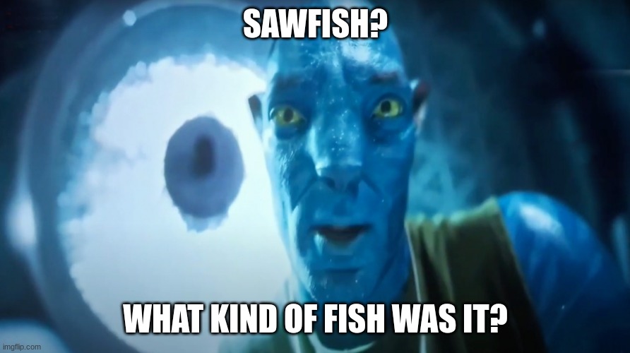 i need to know | SAWFISH? WHAT KIND OF FISH WAS IT? | image tagged in staring avatar guy | made w/ Imgflip meme maker