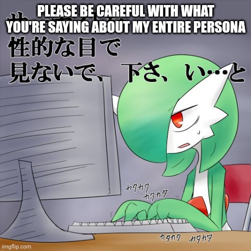 Gardevoir Computer | PLEASE BE CAREFUL WITH WHAT YOU'RE SAYING ABOUT MY ENTIRE PERSONA | image tagged in gardevoir computer | made w/ Imgflip meme maker