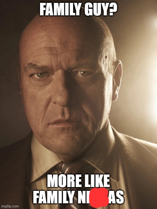 Hank Schrader | FAMILY GUY? MORE LIKE FAMILY NIBBAS | image tagged in hank schrader | made w/ Imgflip meme maker