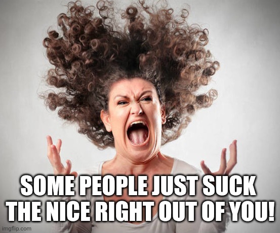 Narcissistic People | SOME PEOPLE JUST SUCK 
THE NICE RIGHT OUT OF YOU! | image tagged in angry woman,malignant narcissism | made w/ Imgflip meme maker