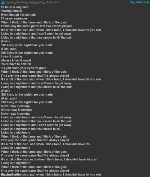I WILL AGRESSIVLY CONSUME YOUR THIGHS (hahahaha i'm canceled) | image tagged in hajime sings living in a nightmare | made w/ Imgflip meme maker