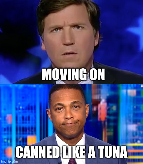 There is a difference | MOVING ON CANNED LIKE A TUNA | image tagged in tucker carlson,don lemon,stupid liberals,celebration,we are not the same,see nobody cares | made w/ Imgflip meme maker