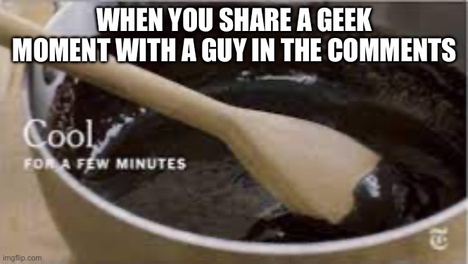 Cool for a few minutes | WHEN YOU SHARE A GEEK MOMENT WITH A GUY IN THE COMMENTS | image tagged in cool for a few minutes | made w/ Imgflip meme maker