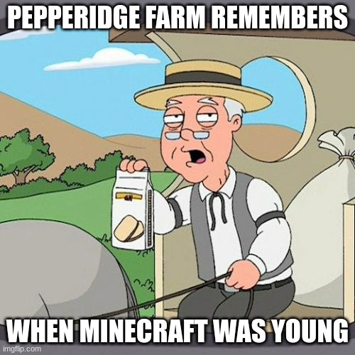 Remember | PEPPERIDGE FARM REMEMBERS; WHEN MINECRAFT WAS YOUNG | image tagged in memes,pepperidge farm remembers | made w/ Imgflip meme maker