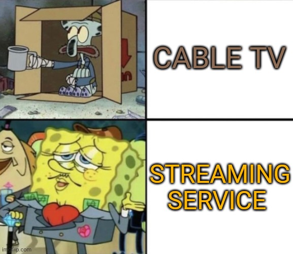 This is true | CABLE TV; STREAMING SERVICE | image tagged in poor squidward vs rich spongebob | made w/ Imgflip meme maker