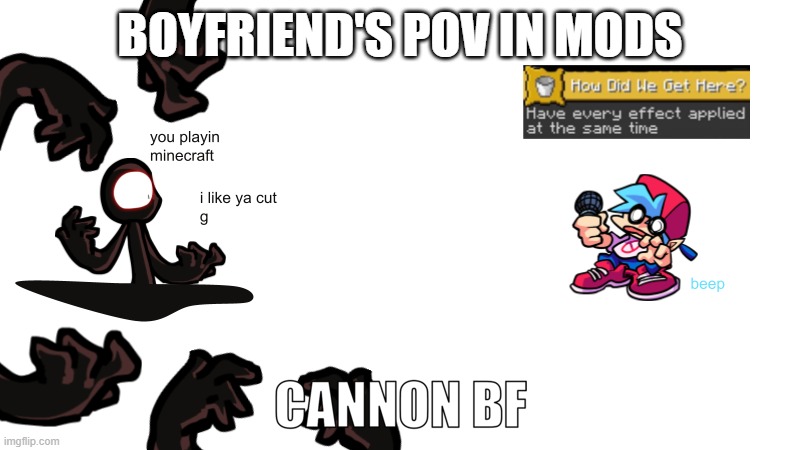 cannon bf | BOYFRIEND'S POV IN MODS | image tagged in cannon,friday night funkin,boyfriend | made w/ Imgflip meme maker